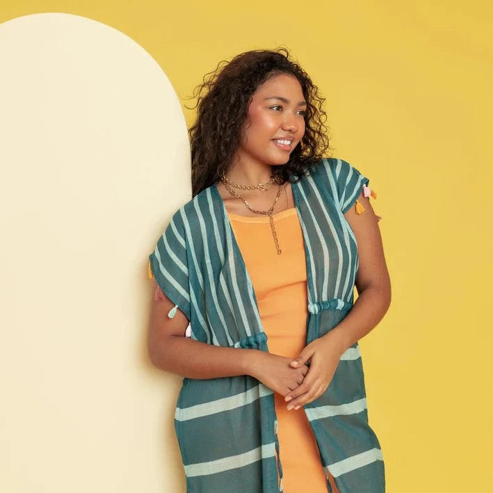 Gyal Bashy - Luana Recycled Polyester Striped Maxi Cover Up With Tassels (Add-On)
