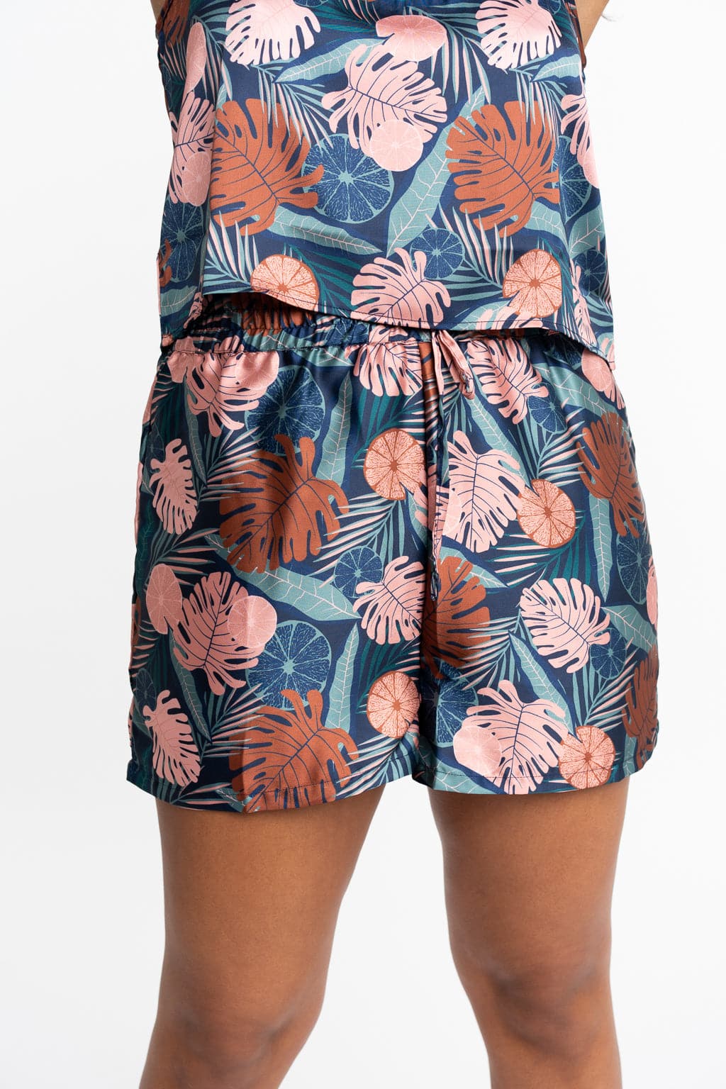 Gyal Bashy - Recycled Polyester Lucia Silky Printed Lounge Shorts - NavyPalms