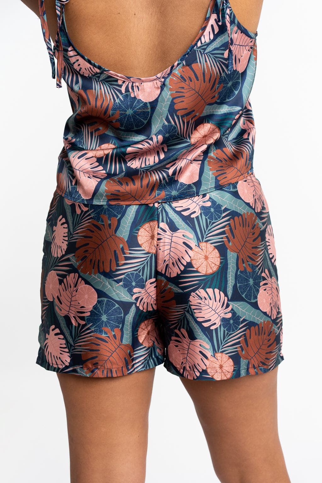 Gyal Bashy - Recycled Polyester Lucia Silky Printed Lounge Shorts - NavyPalms