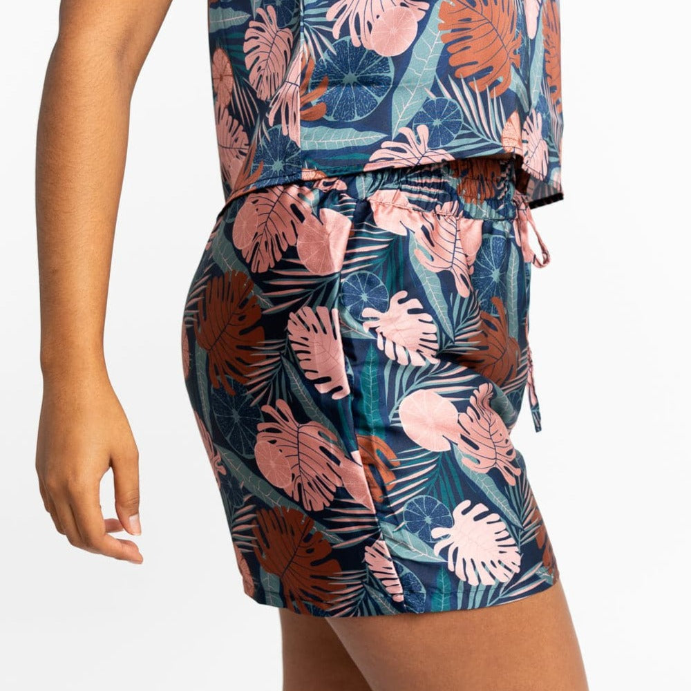 Gyal Bashy - Recycled Polyester Lucia Silky Printed Lounge Shorts - NavyPalms (Add-On)