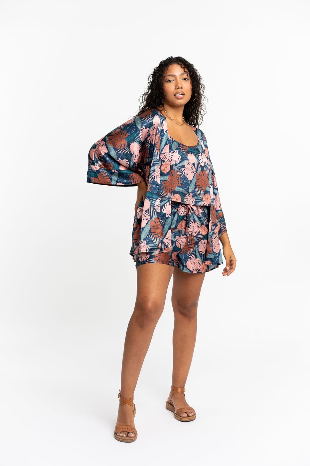 Gyal Bashy - Recycled Polyester Lucia Silky Printed Lounge Shorts - NavyPalms