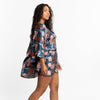 Gyal Bashy - Recycled Polyester Victoria Silky Printed Ruana - Navy Palms