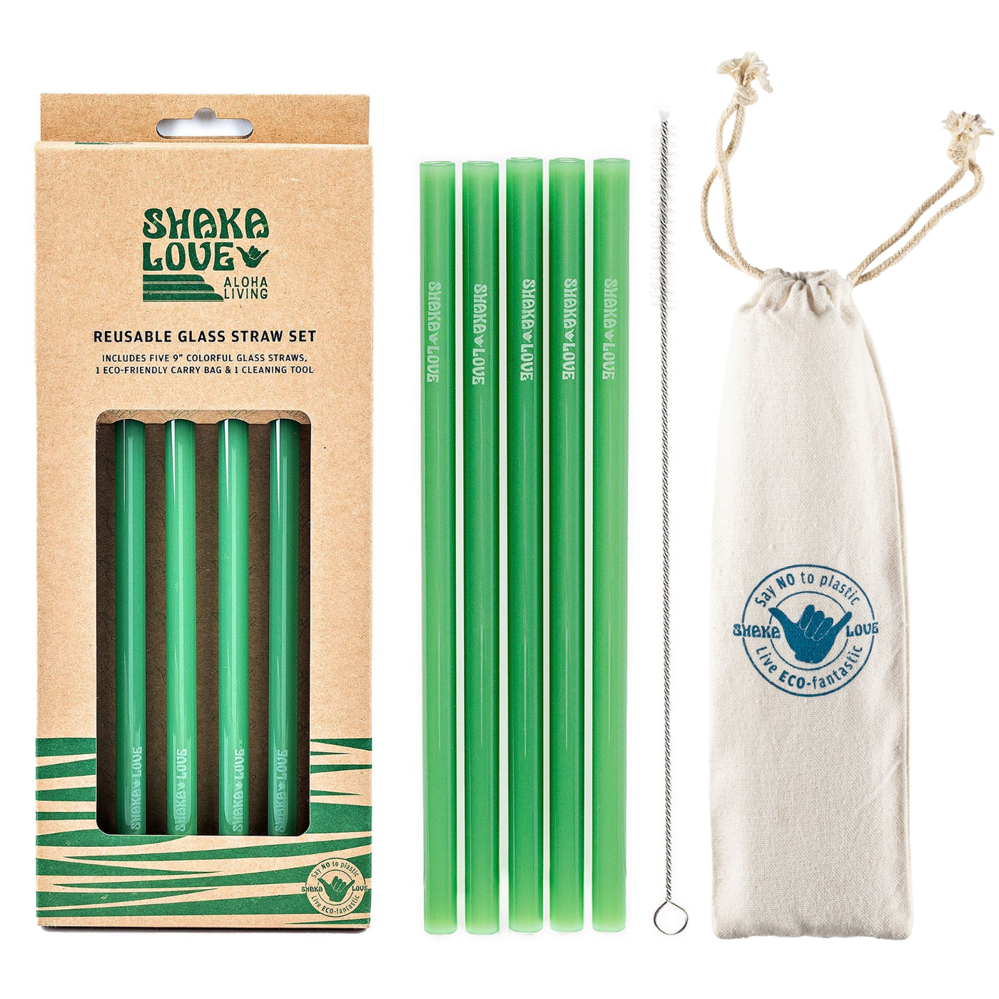 Shaka Love - Glass Straws: Save the Sea Turtles Green- 9 inches (Add-On)