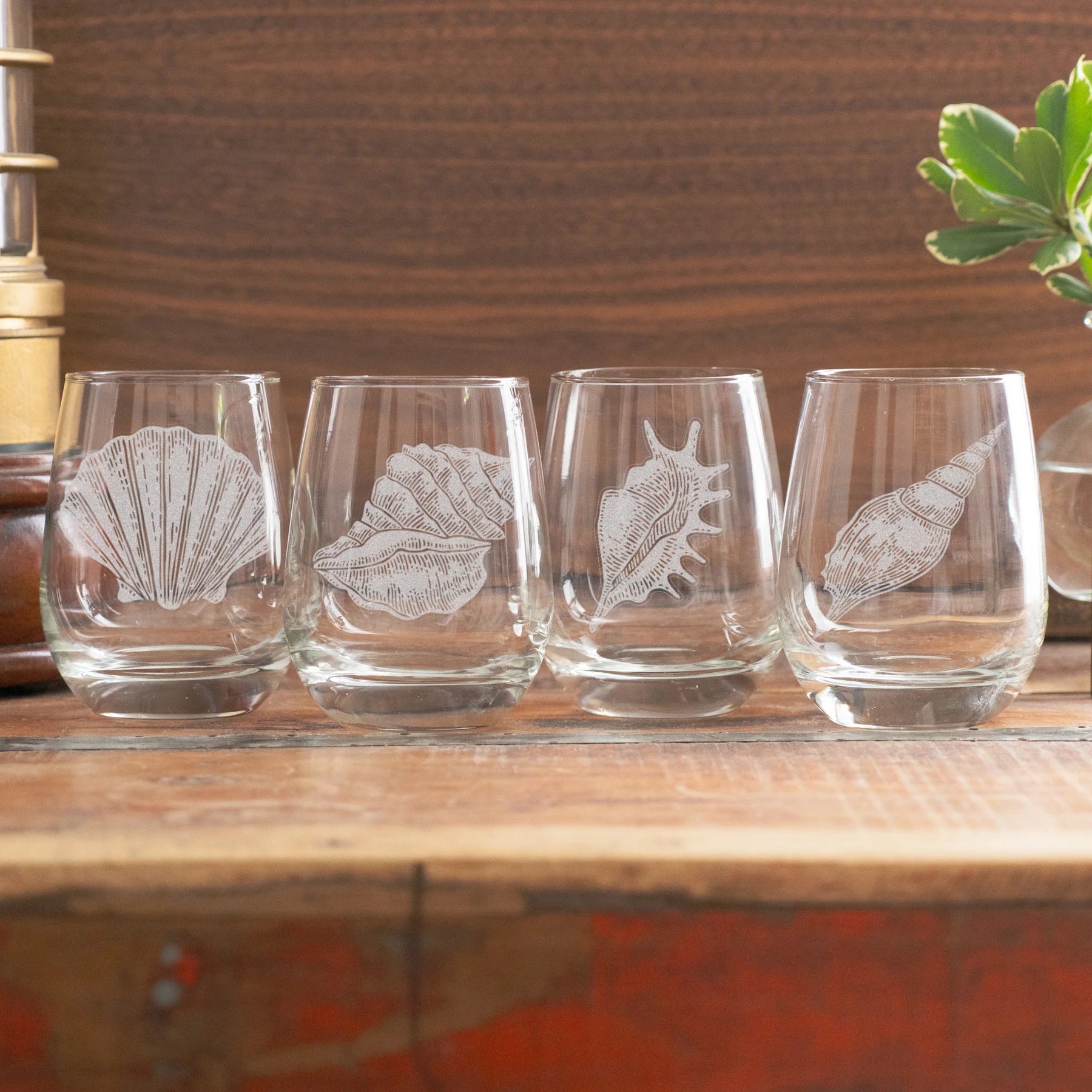 Benoits Design - Seashells Stemless Wine Glasses (Set of 4) (Add-On)