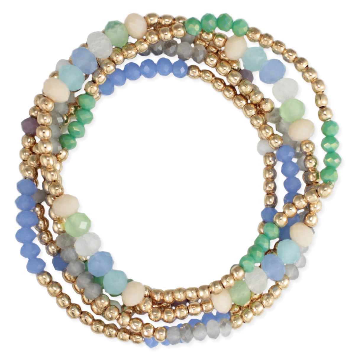 Zad - Ocean Hues Bead Gold Bracelet Set