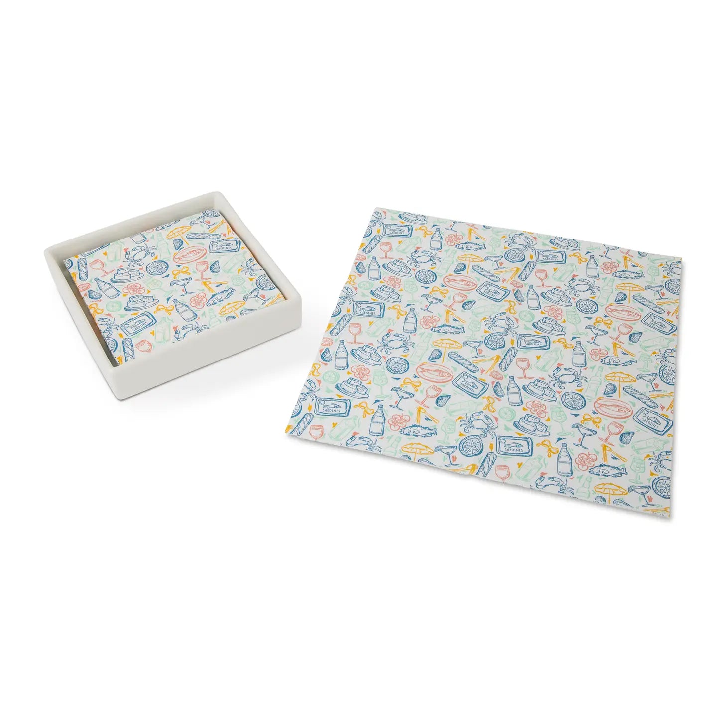 Printed Cocktail Napkins w/ Ceramic Tray - Italian