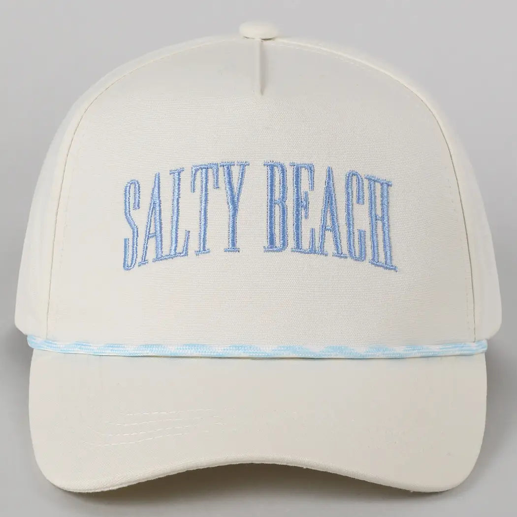 Salty Beach Embroidered Trucker Hat-Light Blue