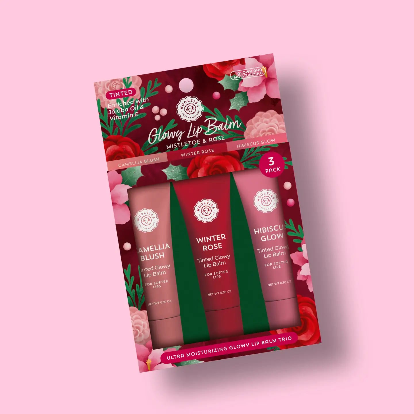 Woolzies - Mistletoe & Rose Glowy Lip Balm Trio