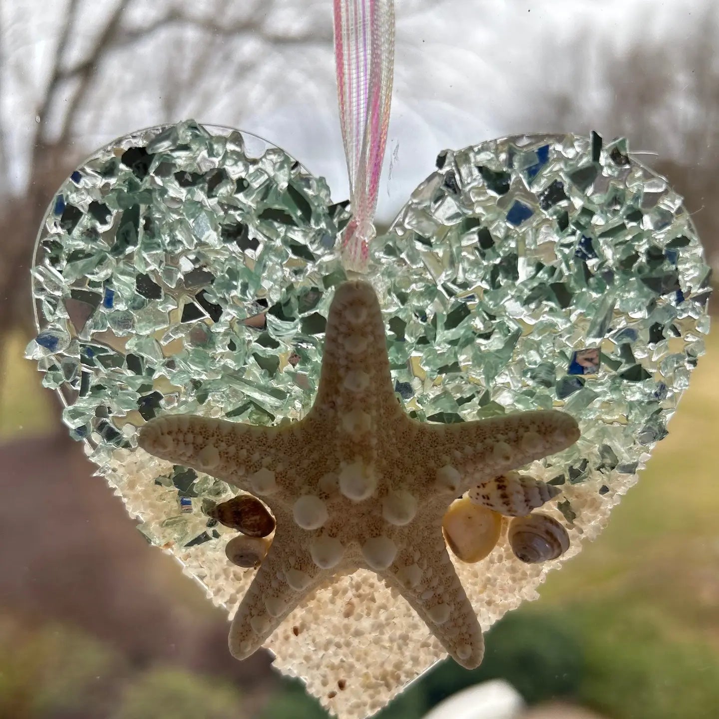 Sea Dreams Coastal Art - Coastal Heart Starfish Suncatcher/Ornament