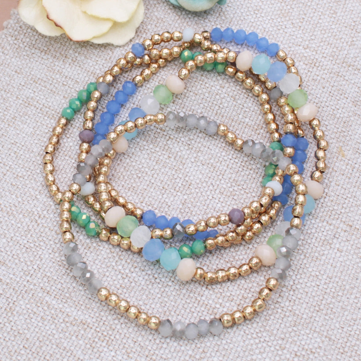 Zad - Ocean Hues Bead Gold Bracelet Set