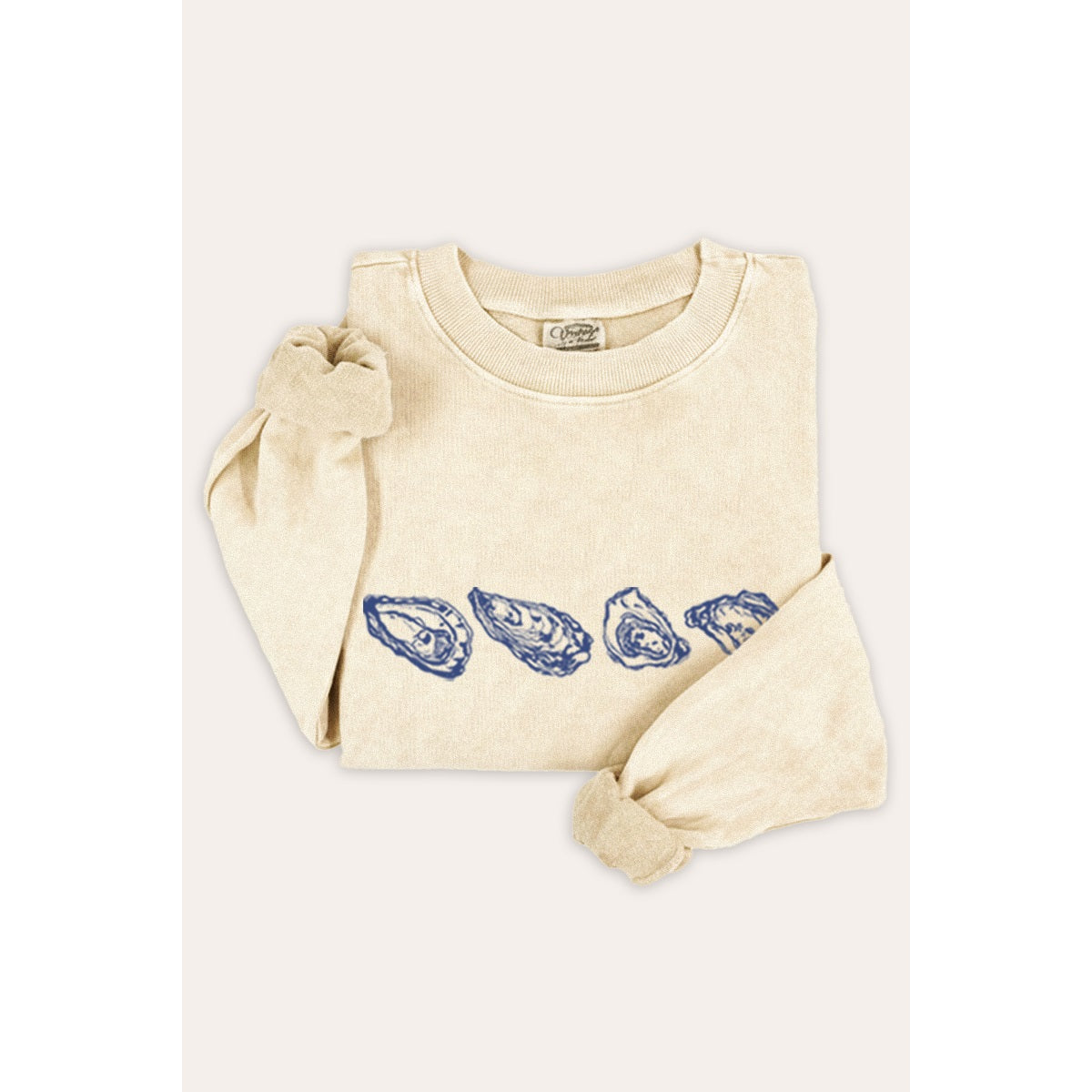 Oyster Coastal Graphic Mineral Wash Sweatshirt - Washed Cream
