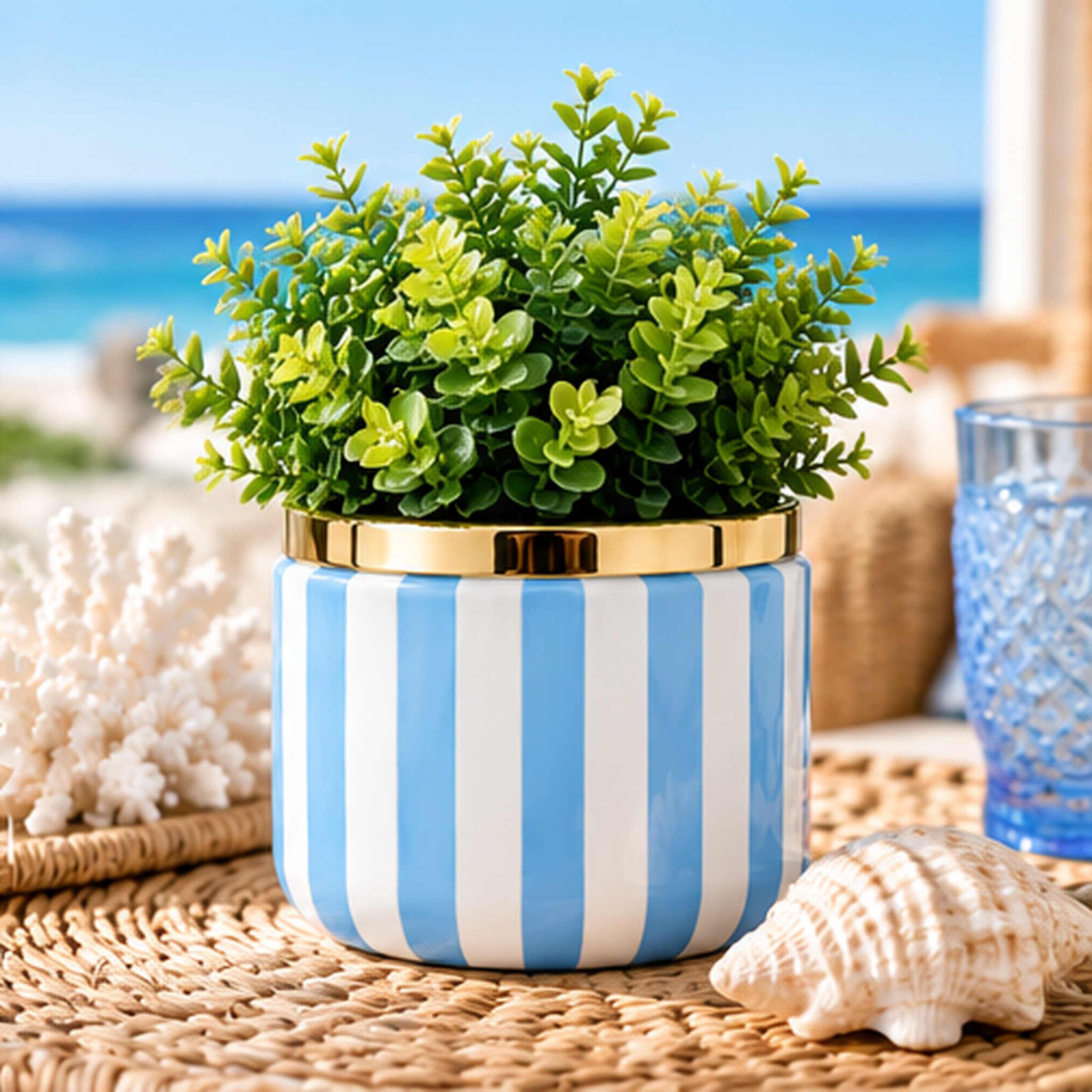 Phantom - Seaside Stripes Faux Greenery Planter