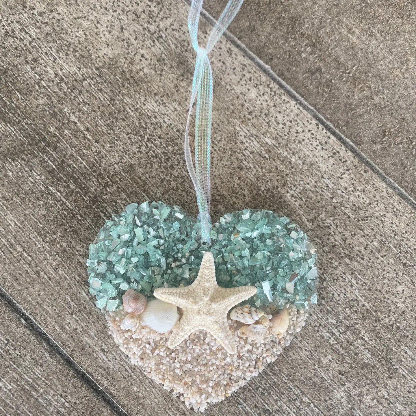Sea Dreams Coastal Art - Coastal Heart Starfish Suncatcher/Ornament