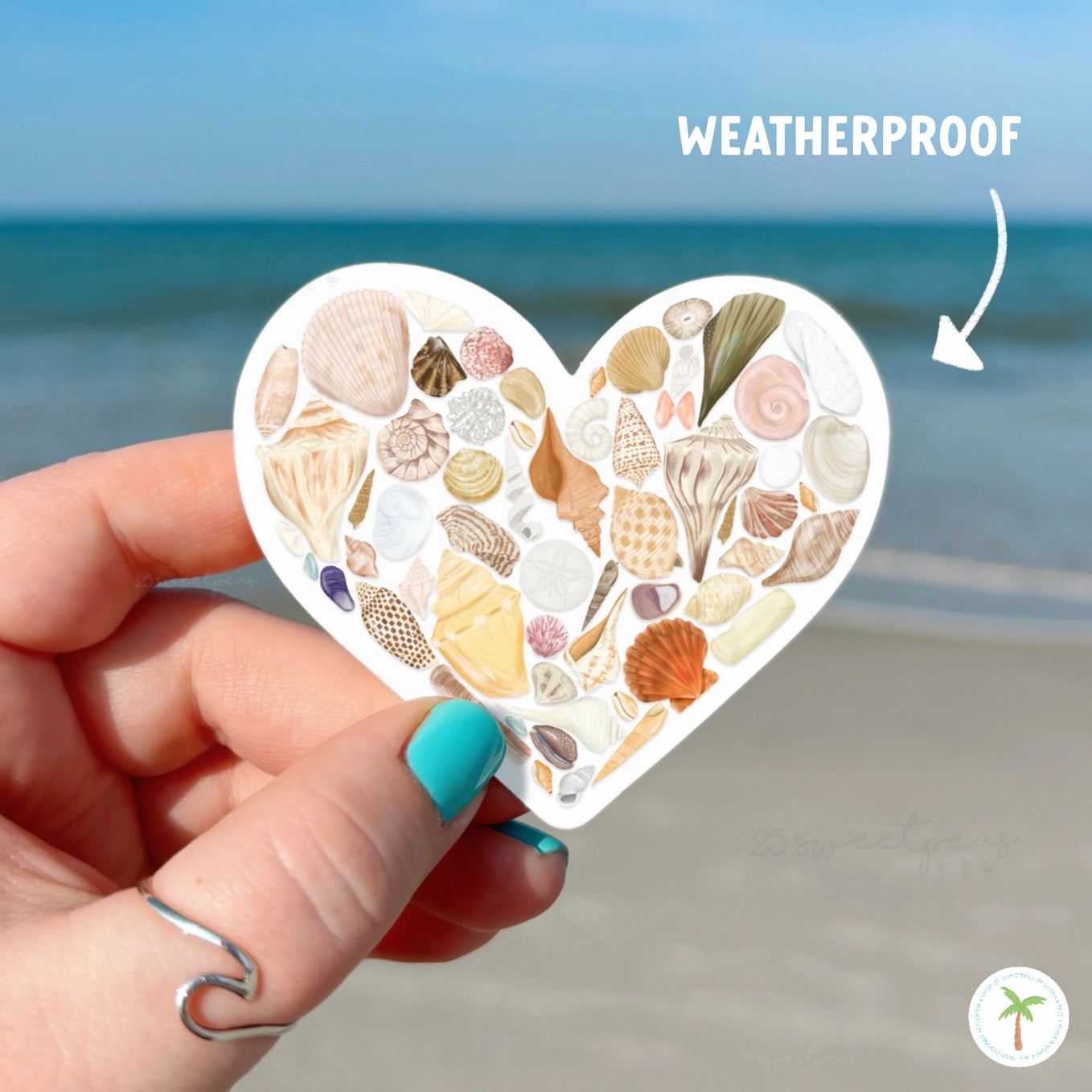 25 Sweetpeas - Seashell Lover Heart Sitcker