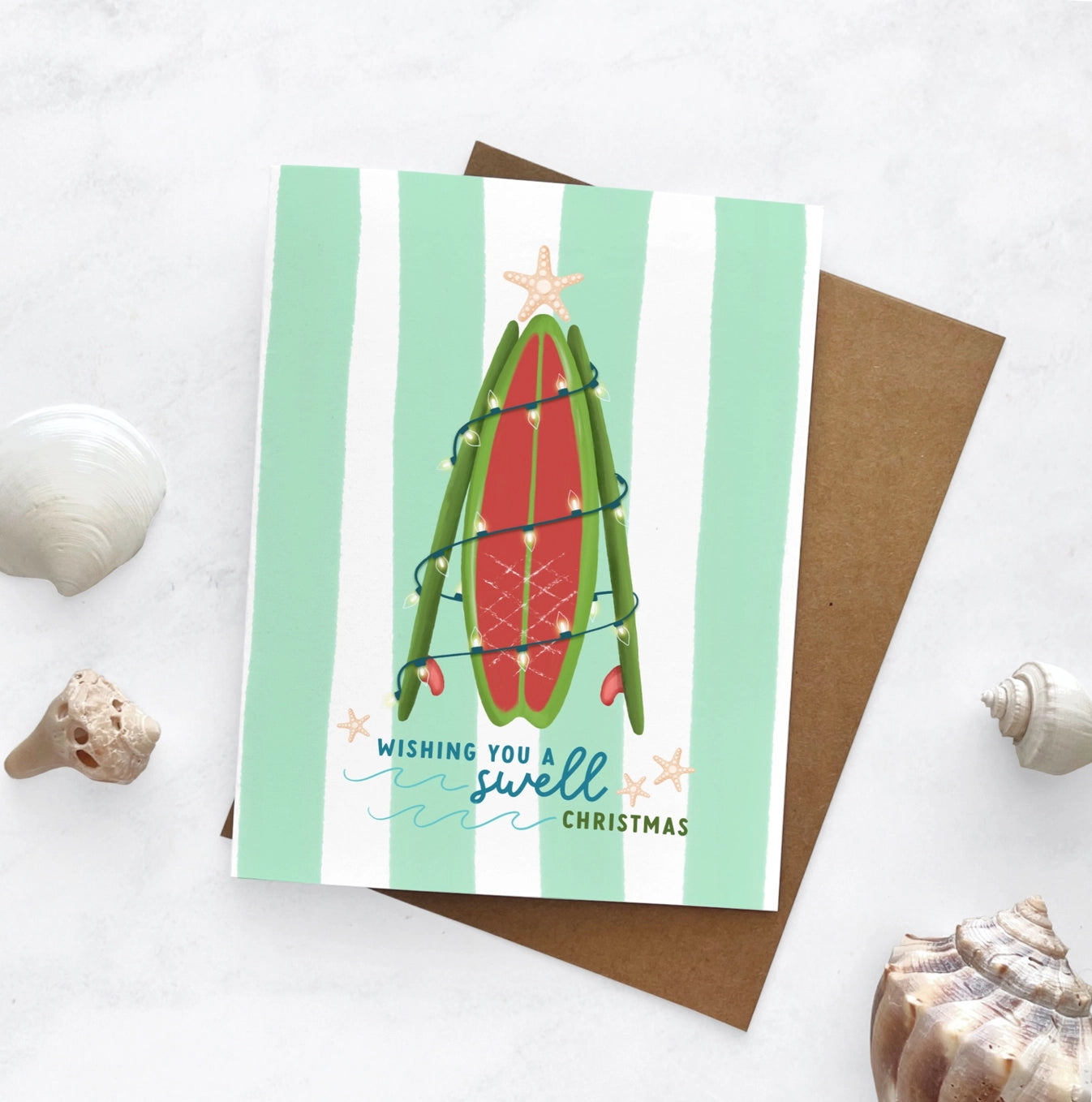 25 Sweetpeas - Swell Surfboard Christmas Card Set - Box Set of 6