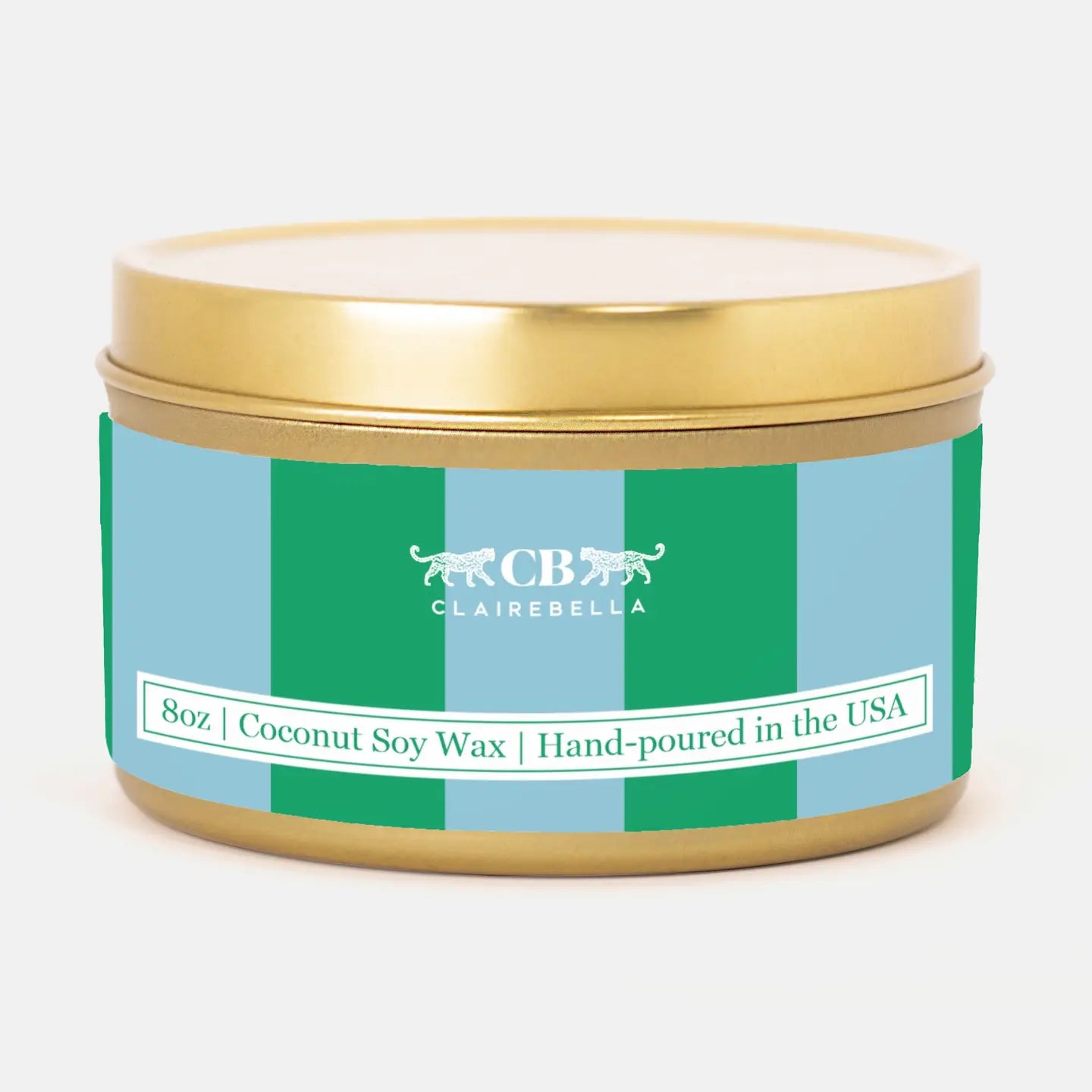 Clairebella - Blue/Green Stripe | Tropical Island Scent | Tin Candle
