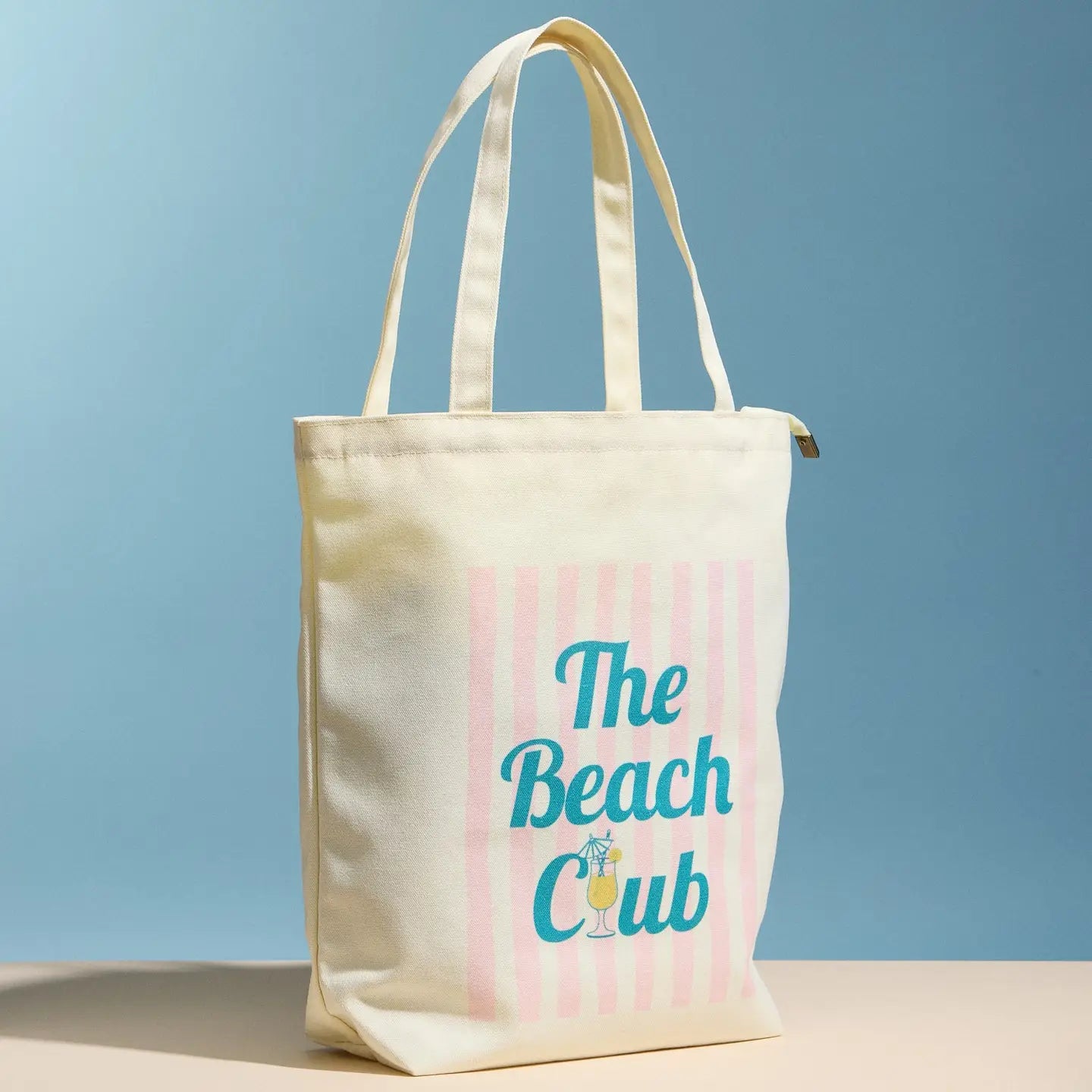 The Beach Club Canvas Tote Bag with Zip Closure