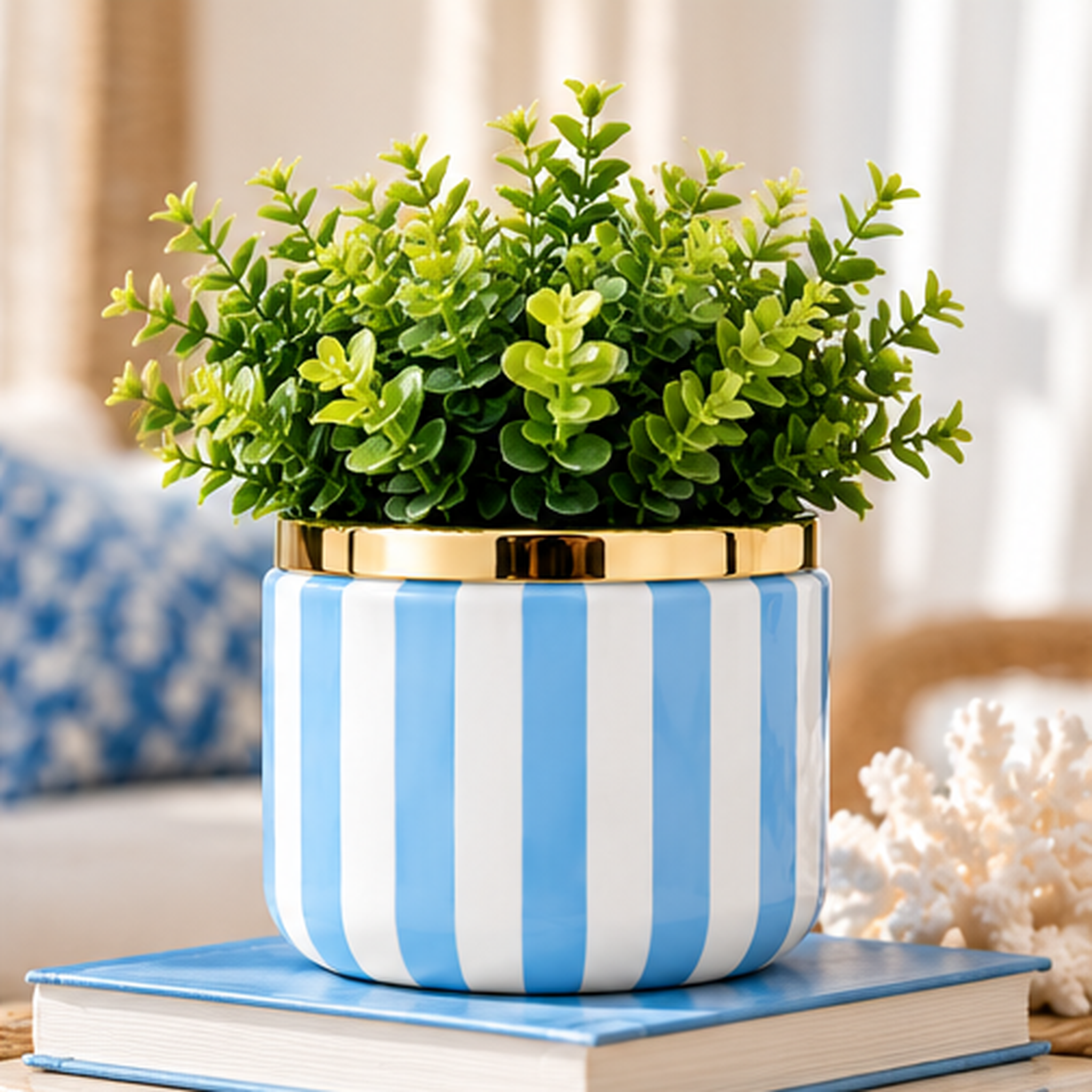 Phantom - Seaside Stripes Faux Greenery Planter