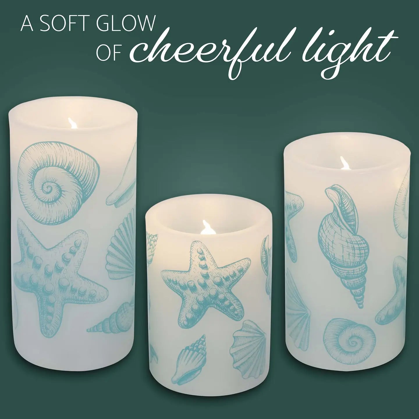 Seashells Nautical Blue 6 Inch Flameless Candles Set of 3