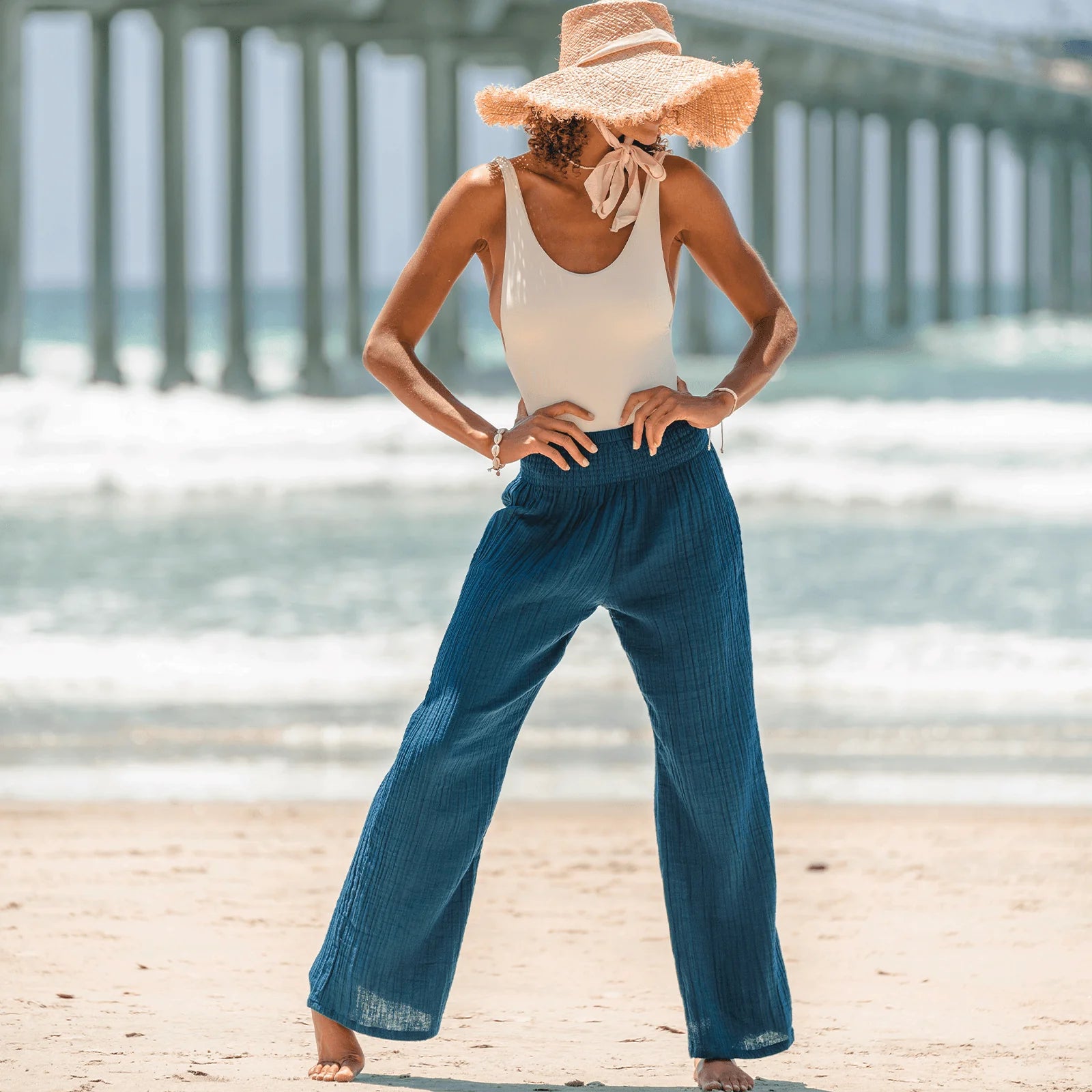 Lotus and Luna - Deep Teal Wide Leg Cotton Pants