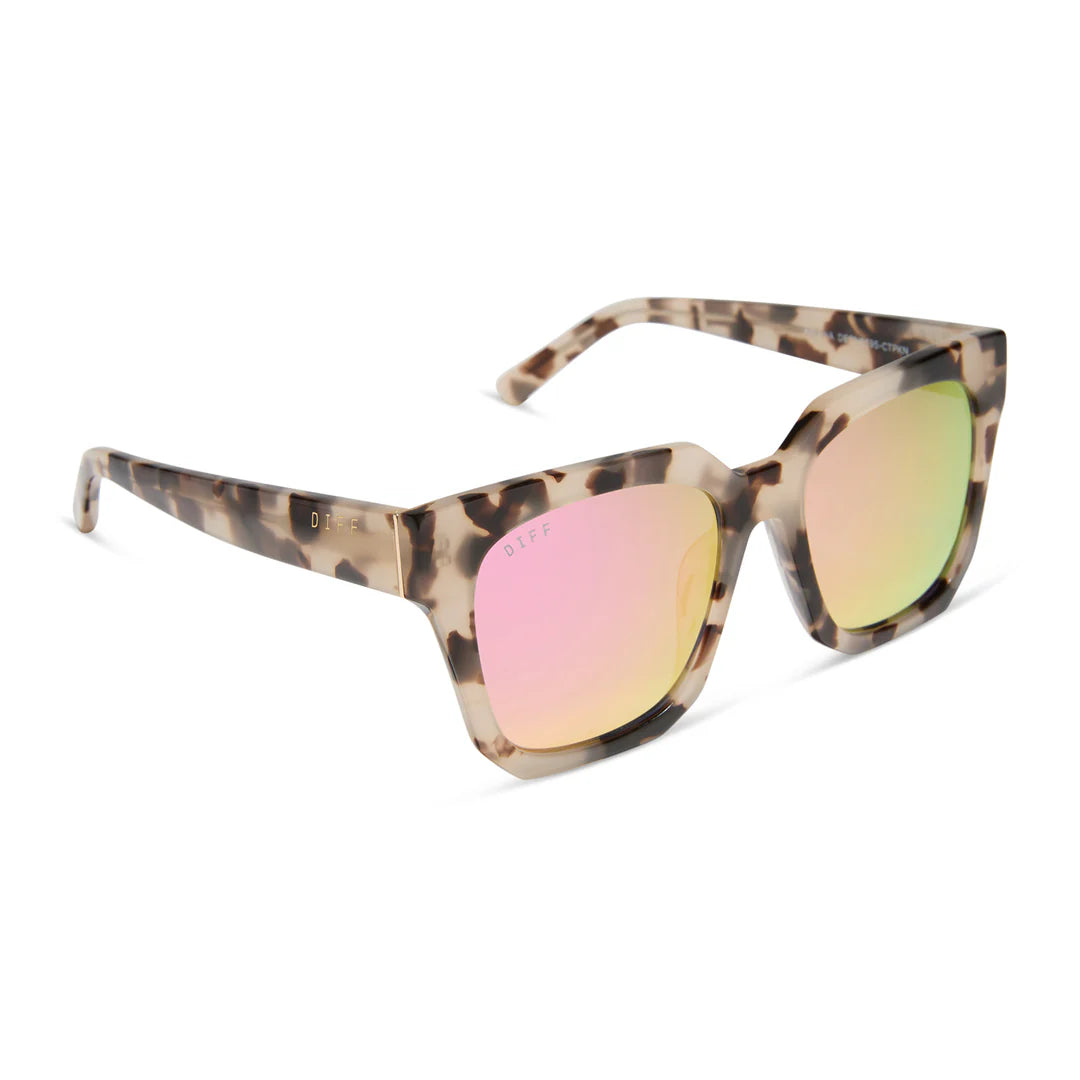 Diff Eyewear - Ariana Sunglasses - Cream Tortoise Pink Mirror