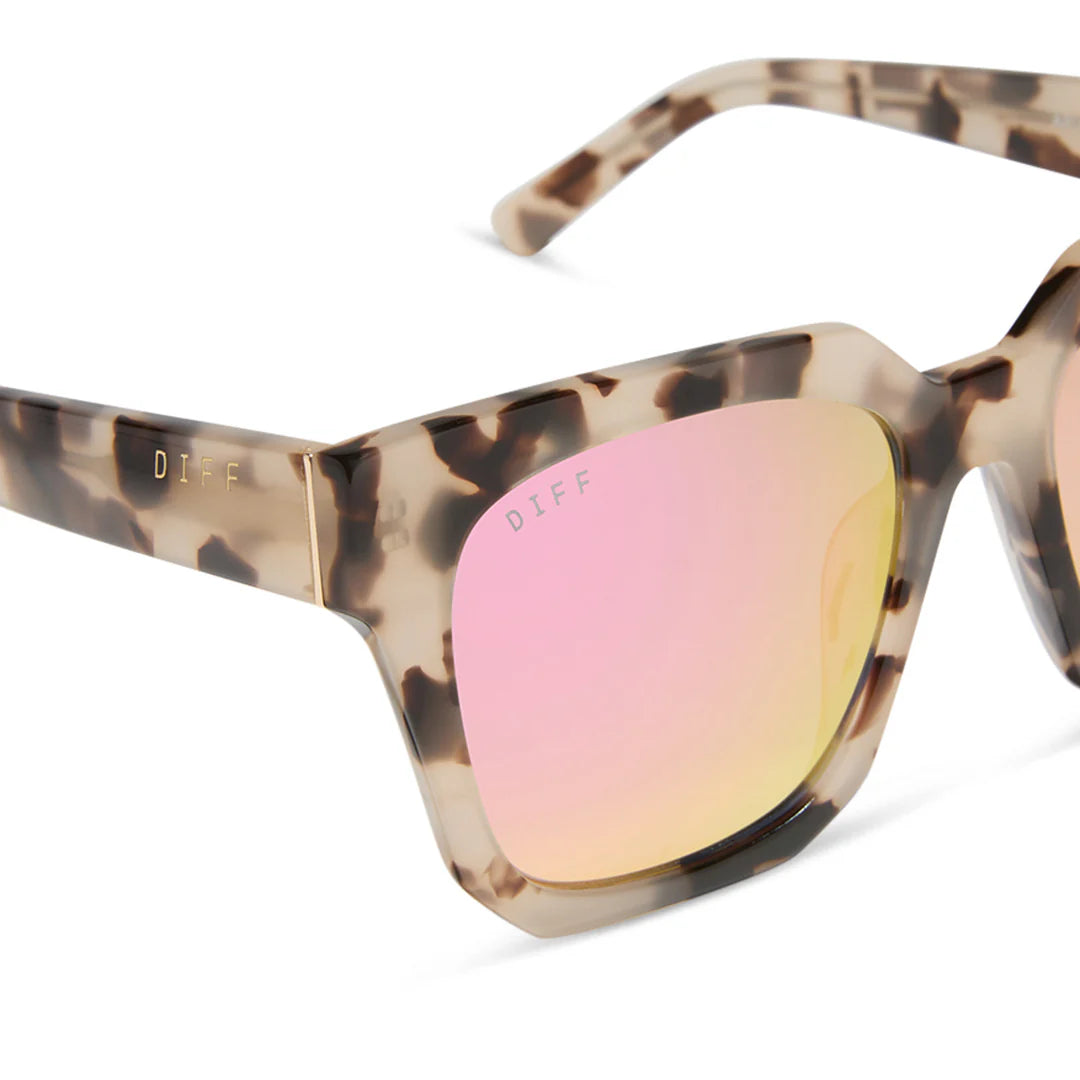 Diff Eyewear - Ariana Sunglasses - Cream Tortoise Pink Mirror