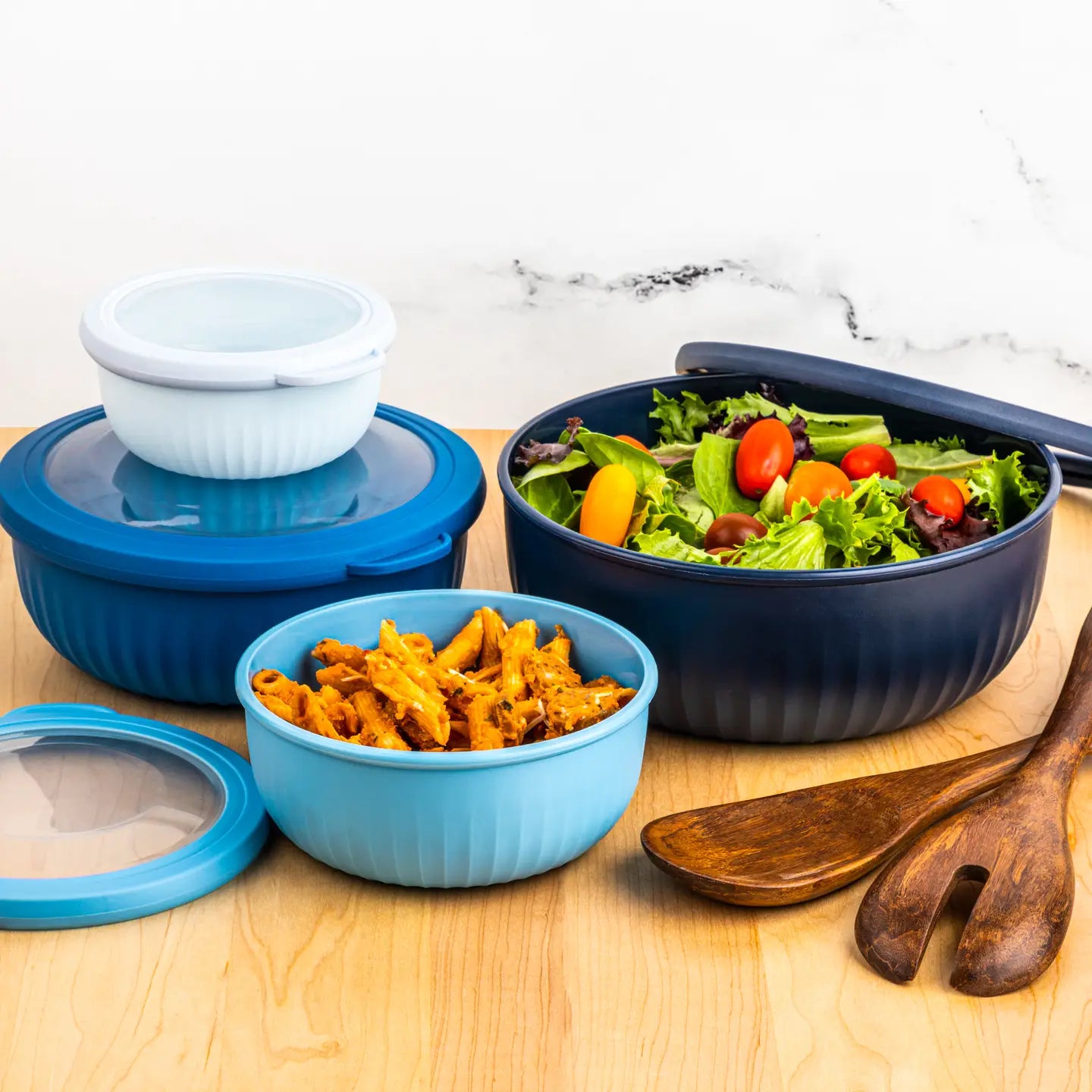 8pc Ribbed Round Storage Bowls - Blue Ombre