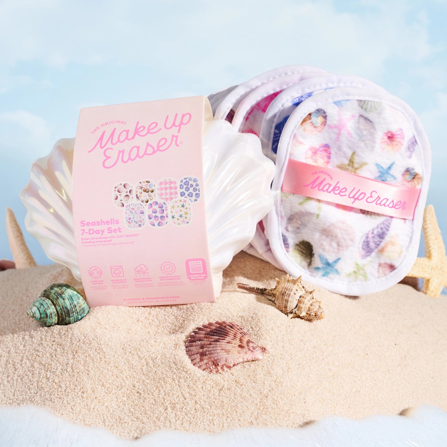 The Original MakeUp Eraser - Seashells 7-Day Set & Seashell Case | Mermaid Beach Glam