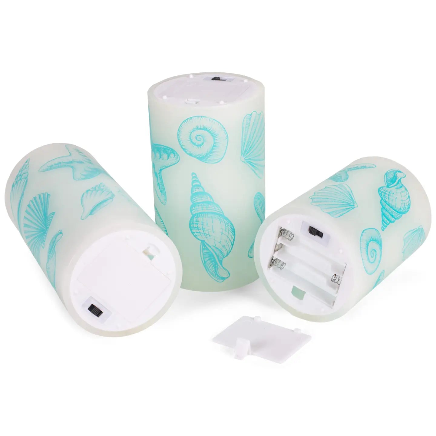 Seashells Nautical Blue 6 Inch Flameless Candles Set of 3
