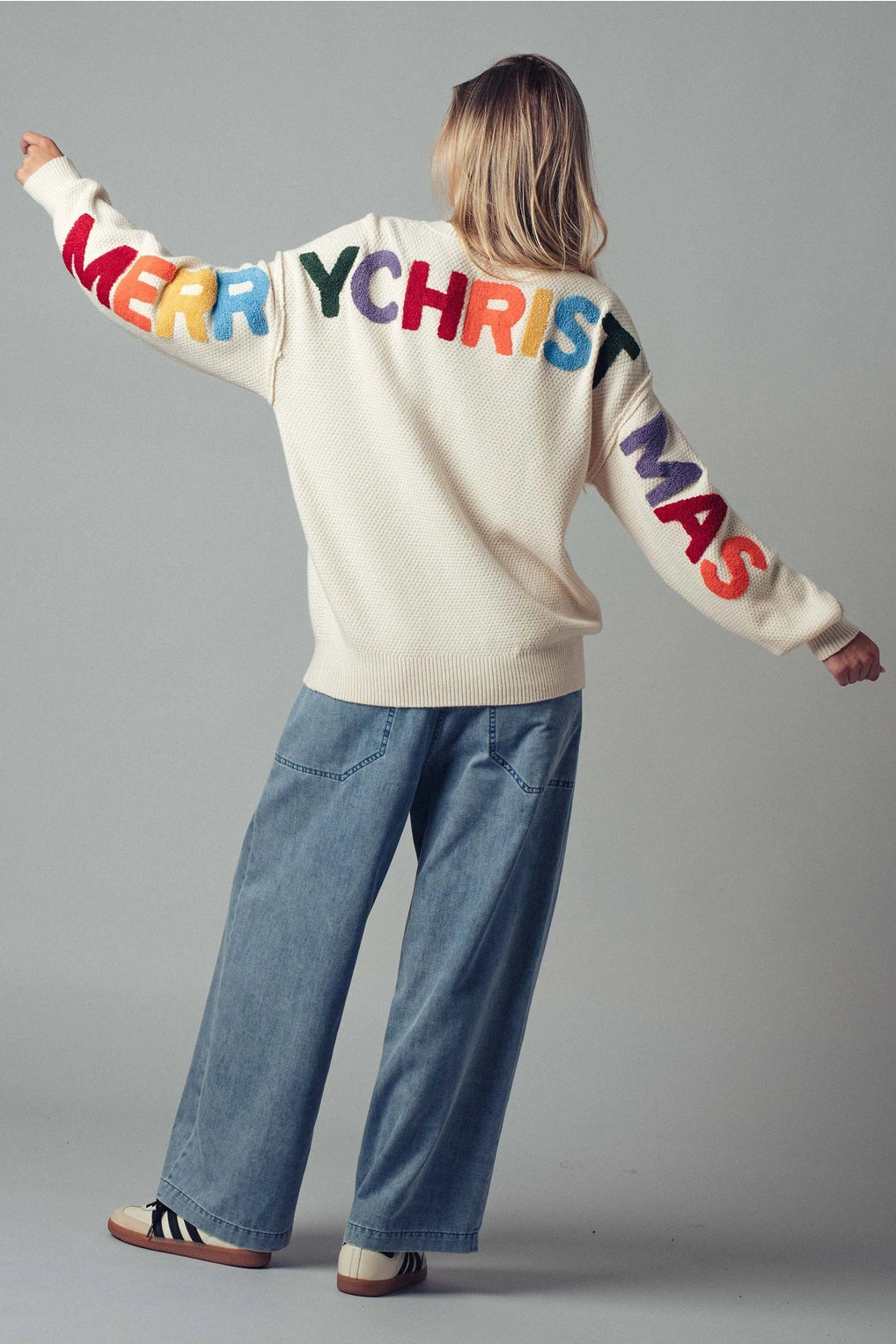 Merry Christmas Letter Sweater - Cream