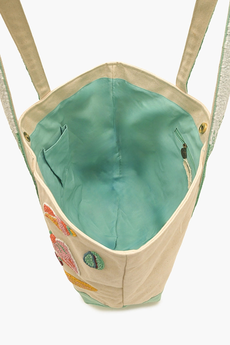 America & Beyond - Sea Shell Beaded Boat Tote