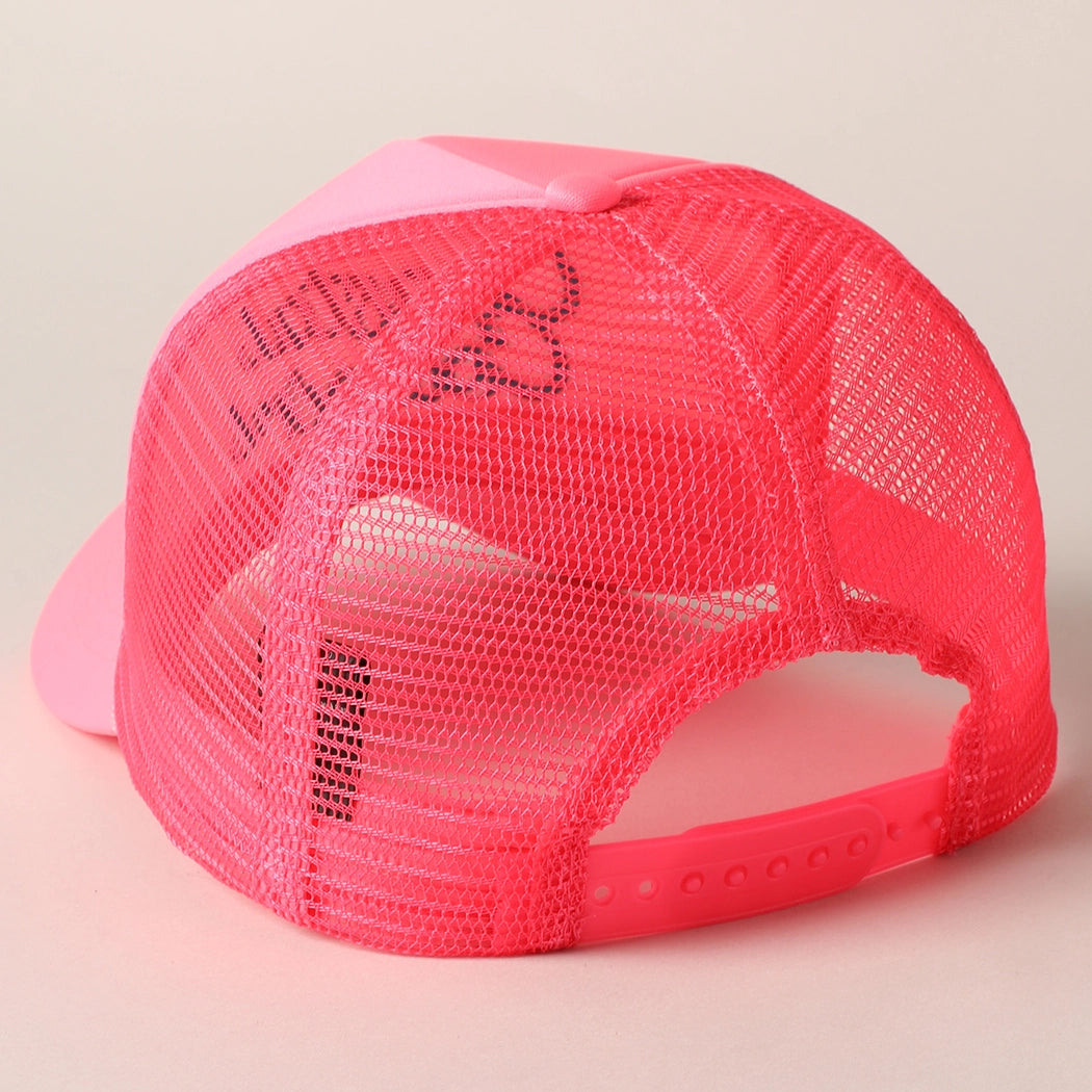 Coastal Cowgirl Embroidered Mesh Back Baseball Cap - Neon Pink