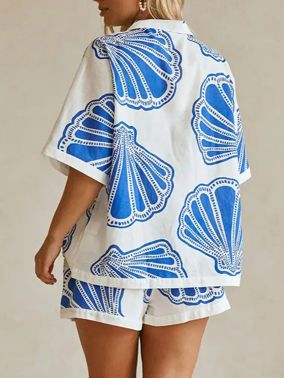 Ocean Inspired Scallop Shell Print Boxy Shirt & Short Set