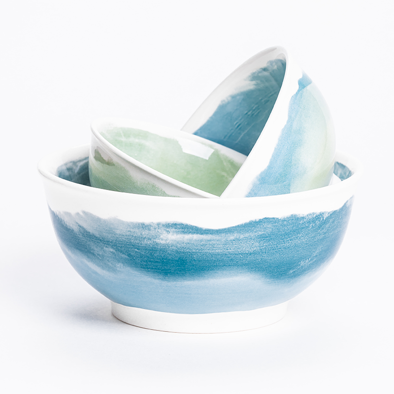 Pepper + Vetiver - Oceana Watercolor Set of 3 Nesting Bowls