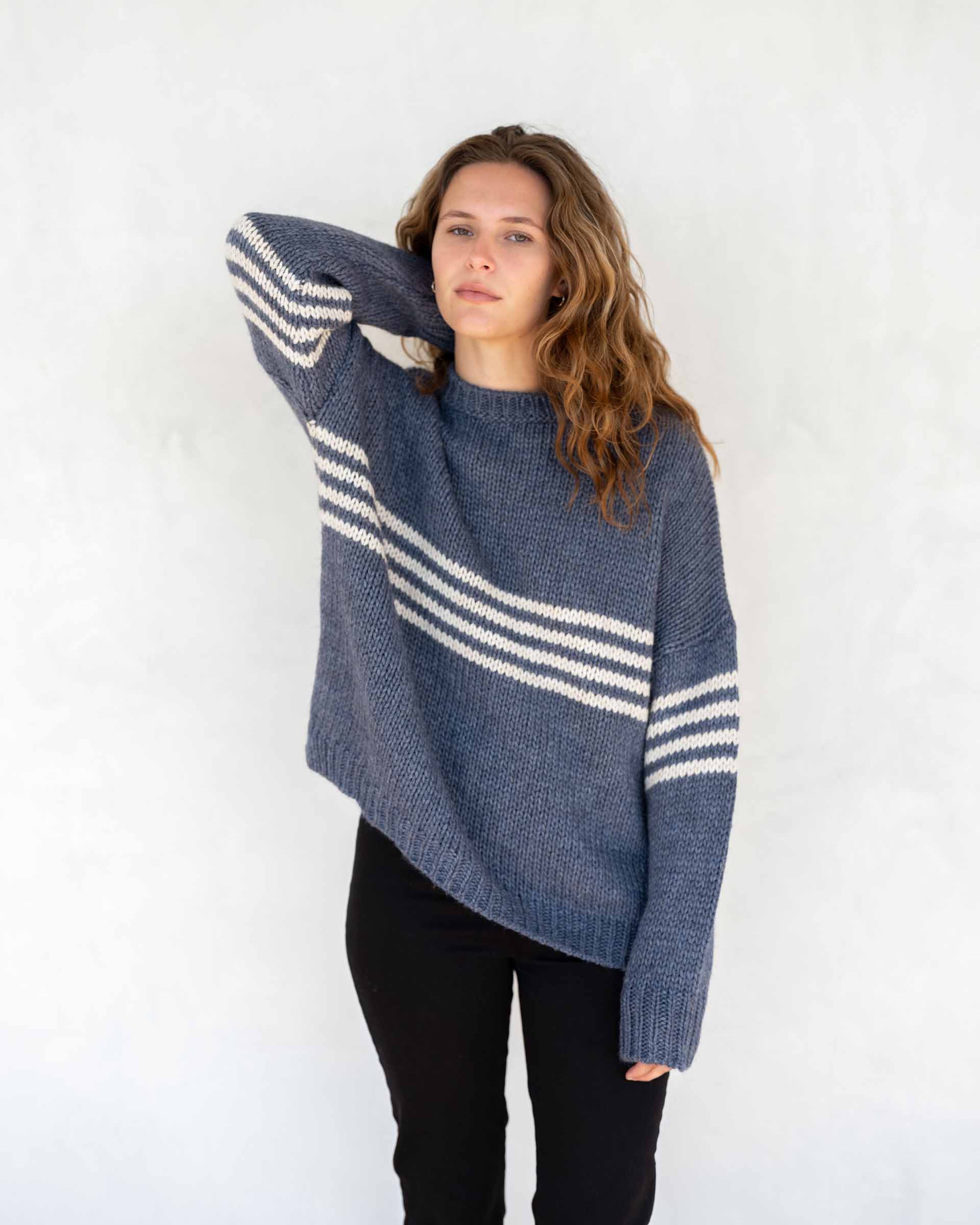 MerSea - Seacoast Stripe Crewneck Sweater -Harbor Blue Stripe (Add-On)
