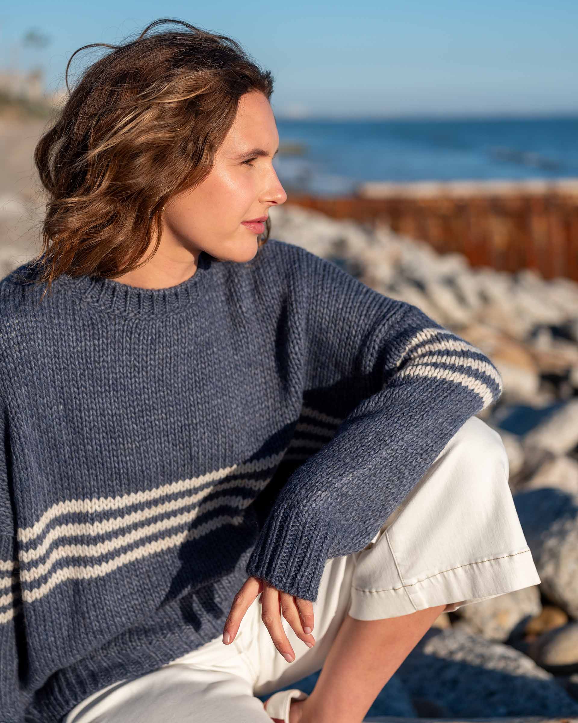 MerSea - Seacoast Stripe Crewneck Sweater -Harbor Blue Stripe (Add-On)