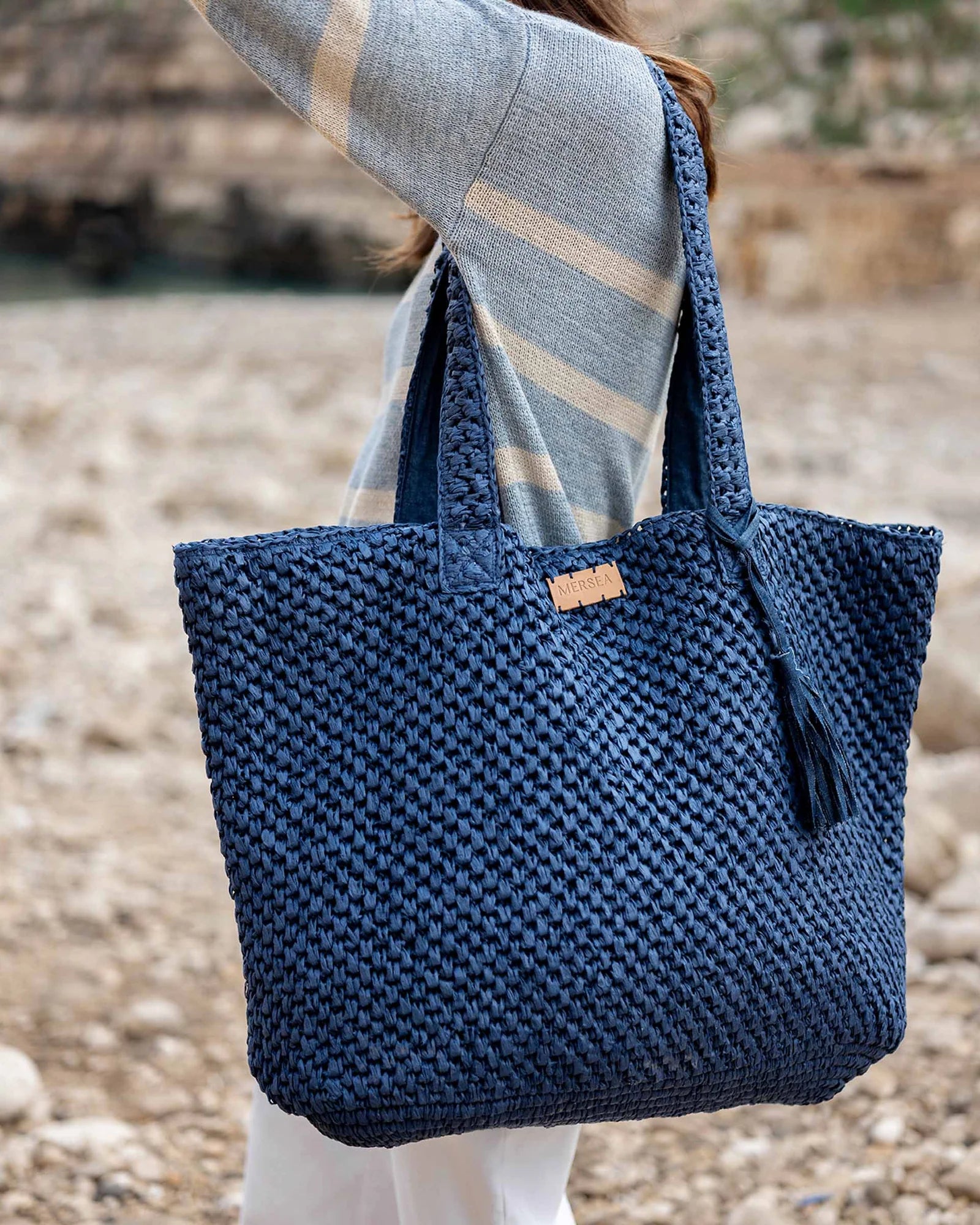 MerSea - Sun Chaser Straw Large Tote - Navy (Add-On)
