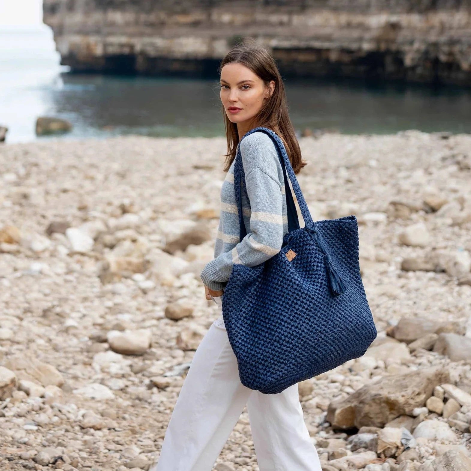 MerSea - Sun Chaser Straw Large Tote - Navy (Add-On)