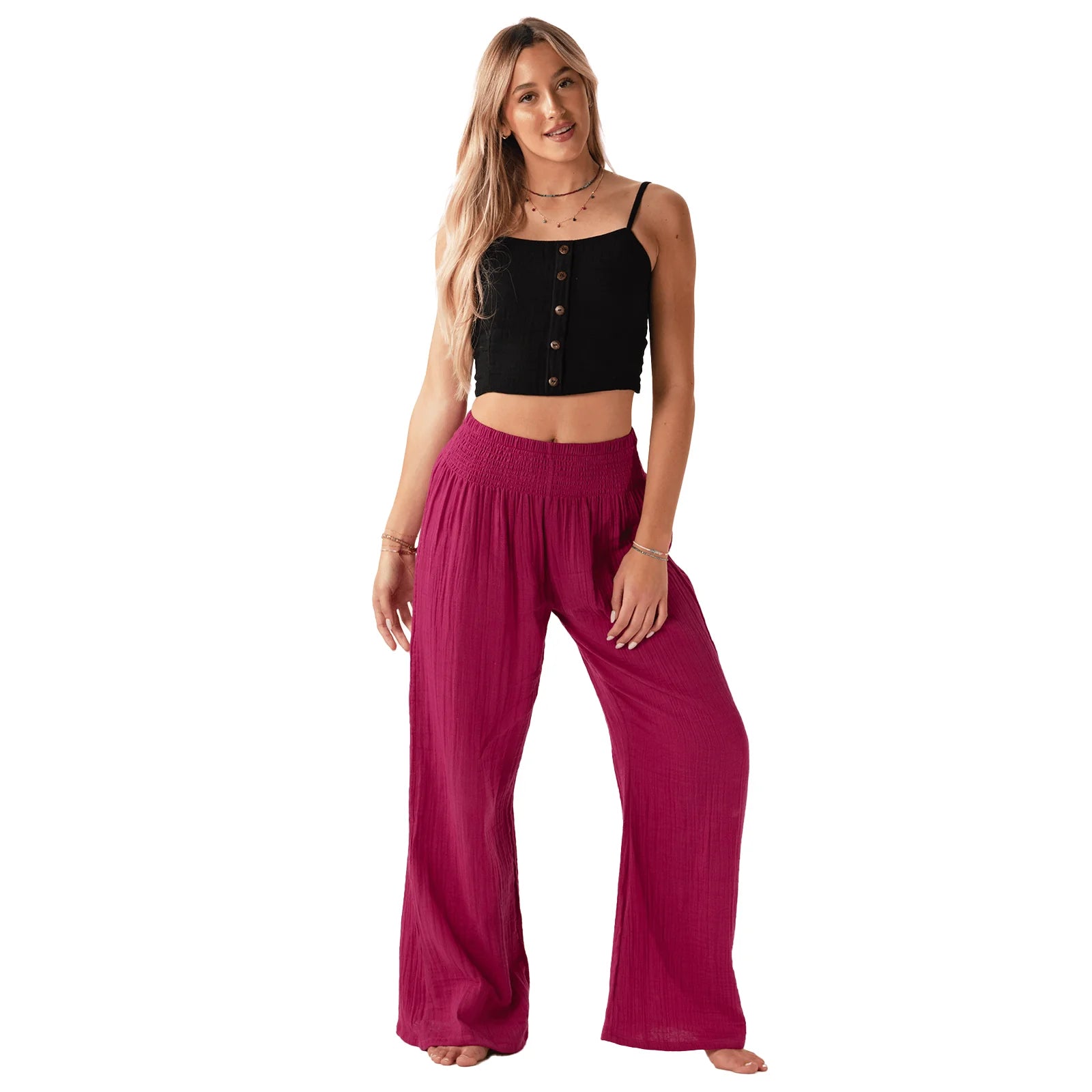 Lotus and Luna - Viva Magenta Wide Leg Cotton Pants (Add-On)