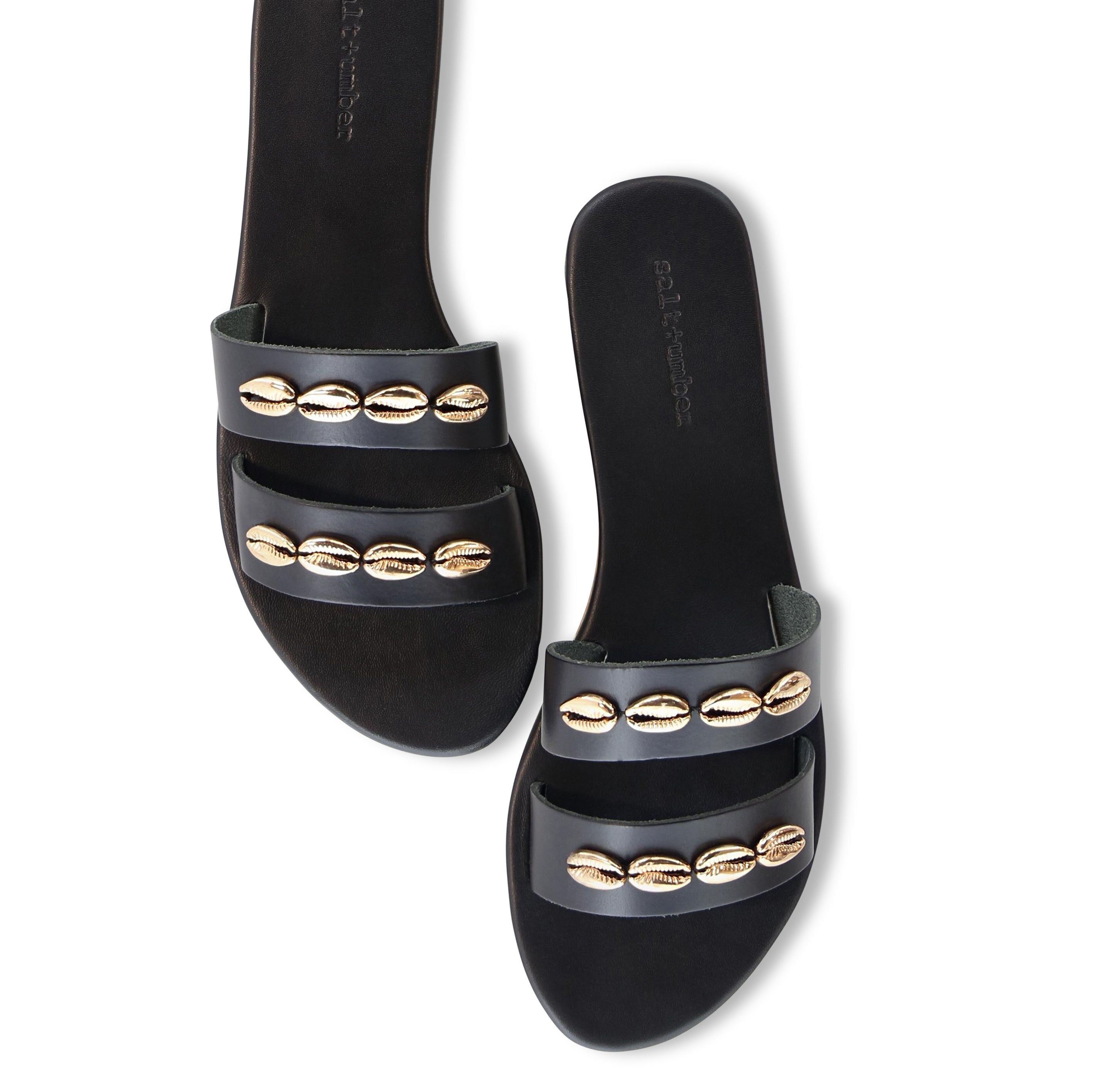 Salt + Umber - Bayside Double Banded Shell Slide - Black (Add-On)
