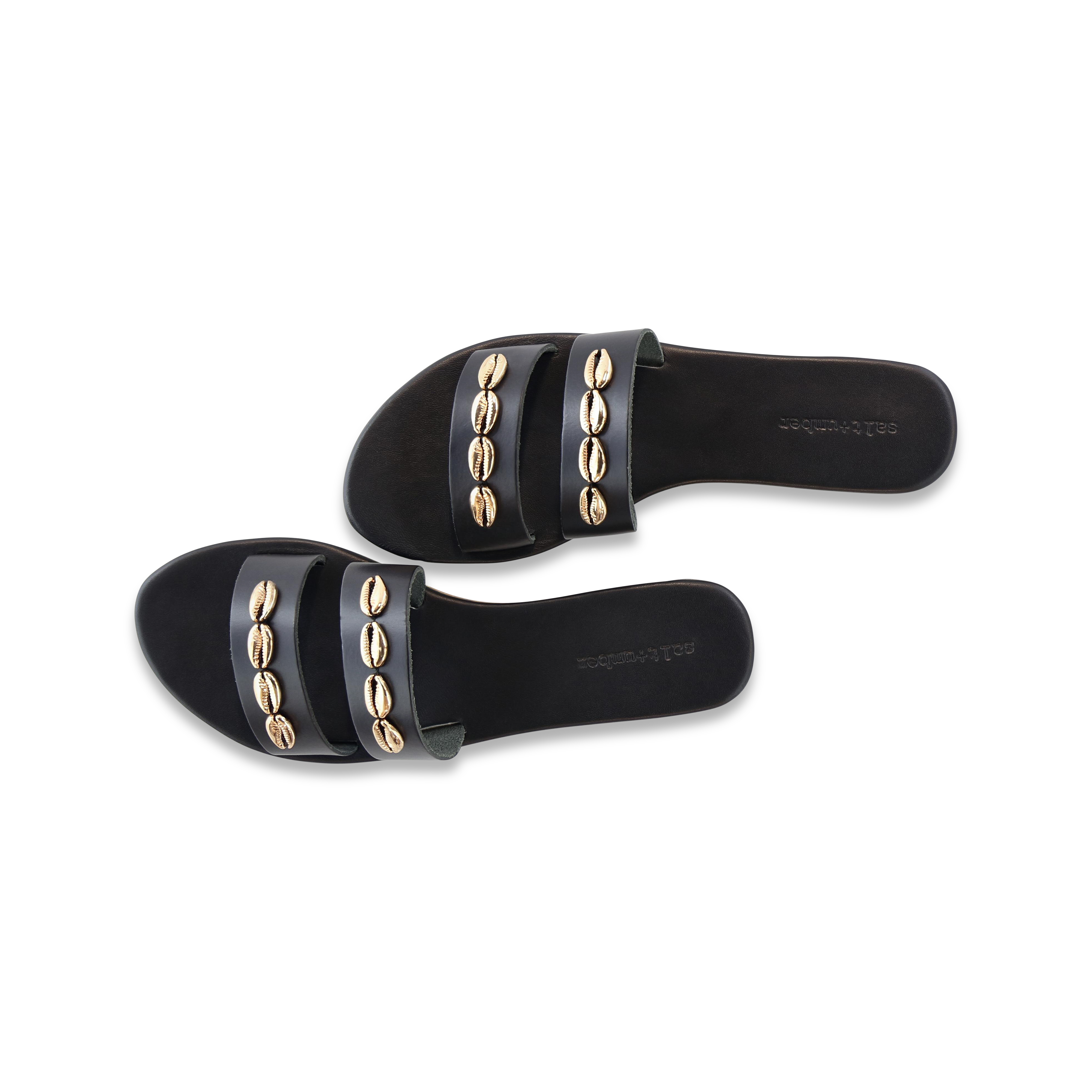 Salt + Umber - Bayside Double Banded Shell Slide - Black (Add-On)