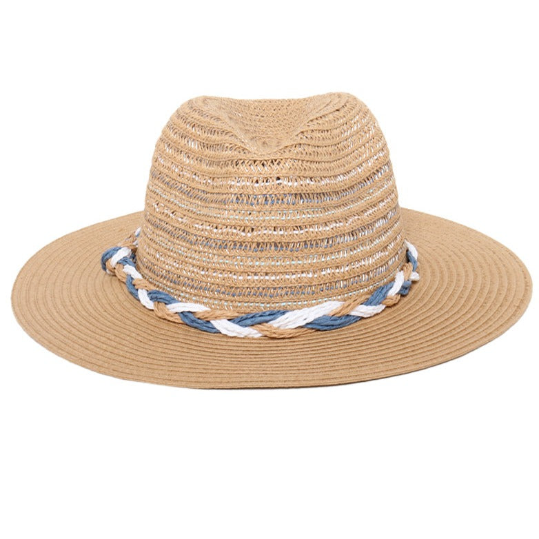 David & Young - Multi Braided Straw Panama Hat - Light Brown/Blue (Add-On)