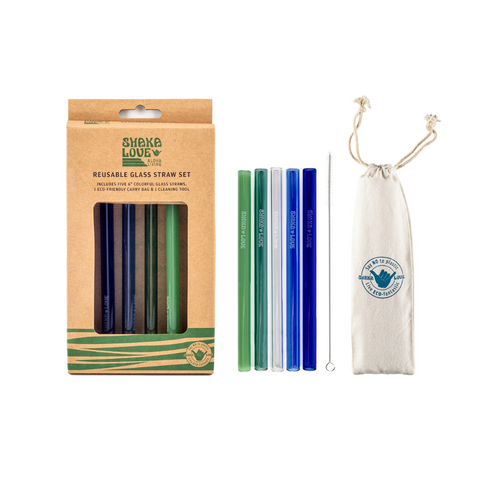 Shaka Love - Glass Straw Set Aloha Mixed Colors 6 inch